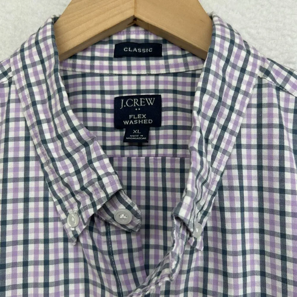J.CREW Shirt Mens XL Flex Washed Classic Gingham Check Button Down Cotton Purple